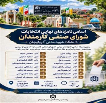اسامی نامزدهای نهایی انتخابات شورای صنفی کارمندان دانشگاه شهید مدنی آذربایجان اعلام شد